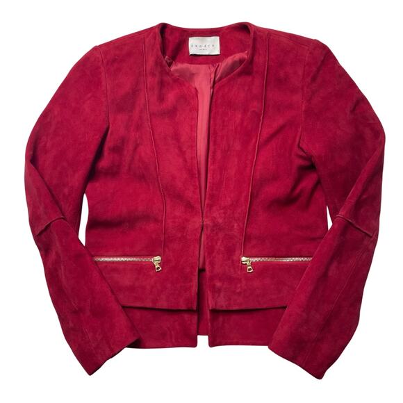 Sandro Paris Red Leather Blazer Jacket Size 1 Office Business Casual - Picture 1 of 8